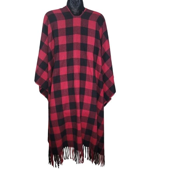 Double Zero Buffalo Plaid Fringe Kimono Jacket Size S/M - Picture 2 of 5